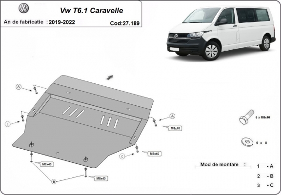 Steel skid plate for Volkswagen Transporter T6.1 Caravelle