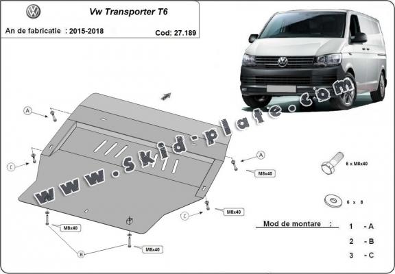 Steel skid plate for Volkswagen Transporter T6