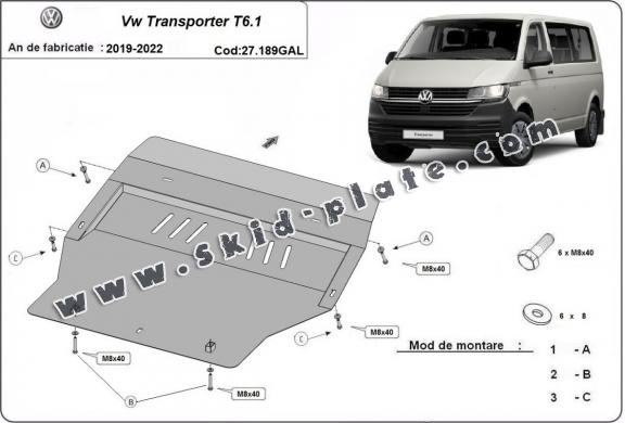Galvanized steel skid plate for Volkswagen Transporter T6.1