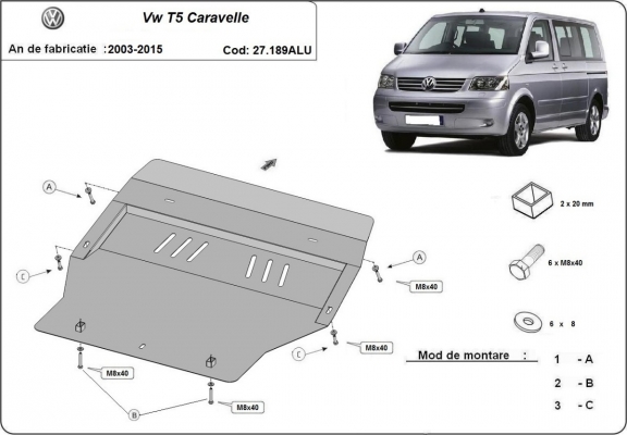 Aluminum skid plate for Volkswagen Transporter T5 Caravelle