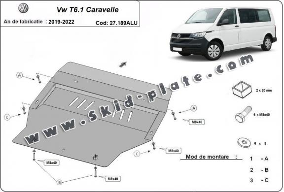 Aluminum skid plate for Volkswagen Transporter T6.1 Caravelle