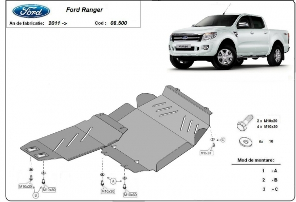 Steel skid plate for Ford Ranger