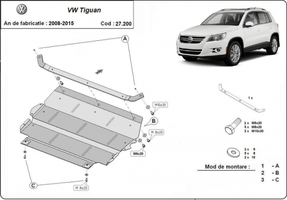 Steel skid plate for VW Tiguan