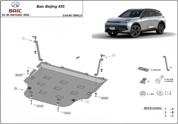 Aluminum skid plate for BAIC Beijing X55