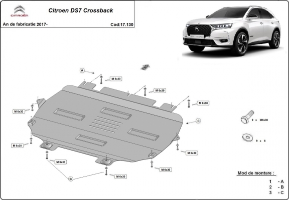 Steel skid plate for Citroen DS 7 Crossback