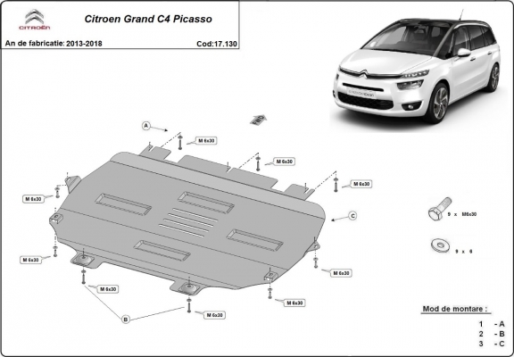 Steel skid plate for Citroen Grand C4 Picasso