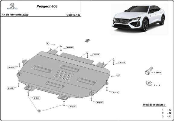 Steel skid plate for Peugeot 408