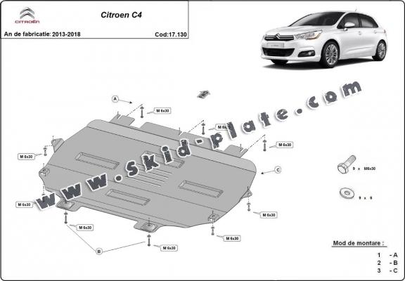 Steel skid plate for Citroen C4