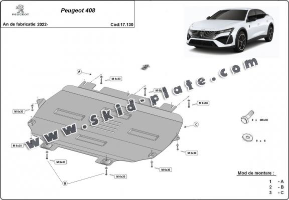 Steel skid plate for Peugeot 408