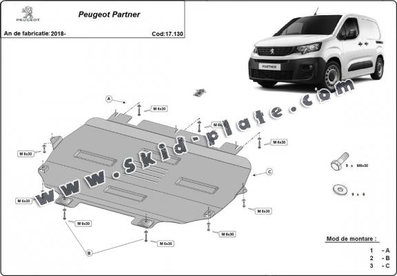 Steel skid plate for Peugeot Partner