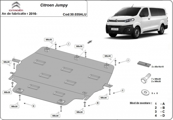 Aluminium skid plate for Citroen Jumpy