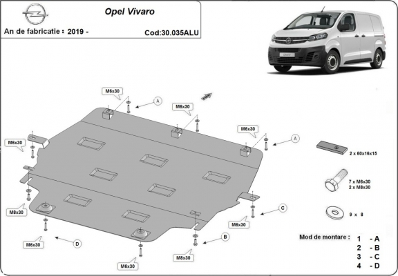 Aluminium skid plate for Opel Vivaro