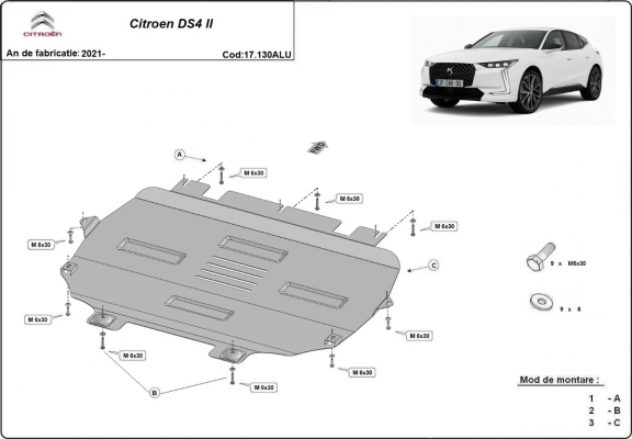 Aluminium skid plate for Citroen DS4 II