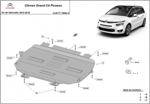 Aluminium skid plate for Citroen Grand C4 Picasso