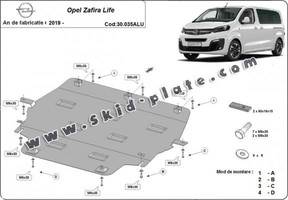 Aluminium skid plate for Opel Zafira Life