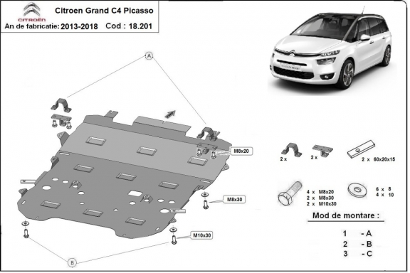 Steel skid plate for Citroen C4 Picasso