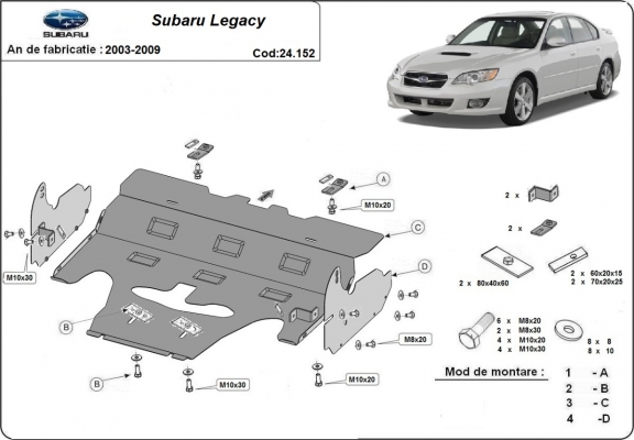Steel skid plate for Subaru Legacy IV
