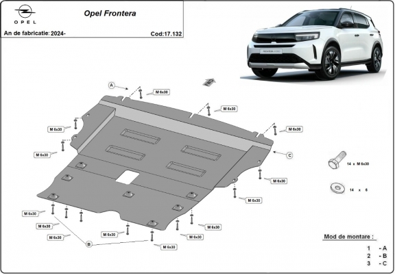 Steel skid plate for the protection of the engine and the gearbox for Opel Frontera