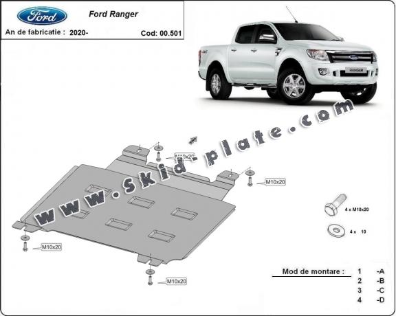 Steel gearbox skid plate for Ford Ranger