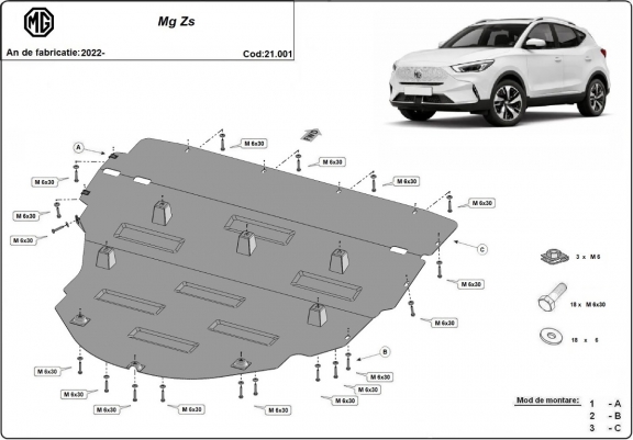 Steel skid plate for MG ZS