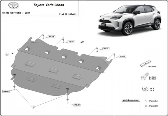 Aluminum skid plate for Toyota Yaris Cross
