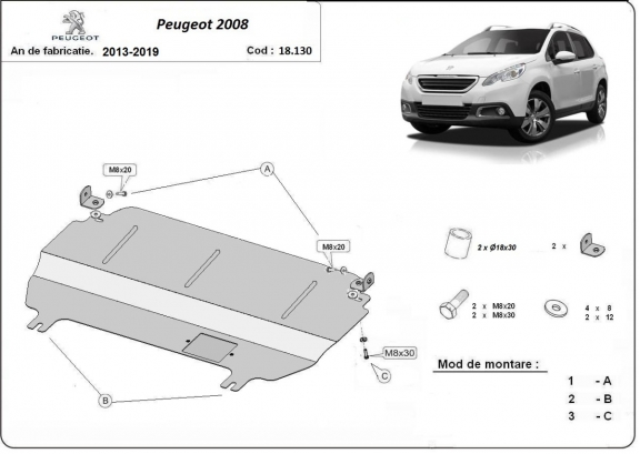 Steel skid plate for Peugeot 2008