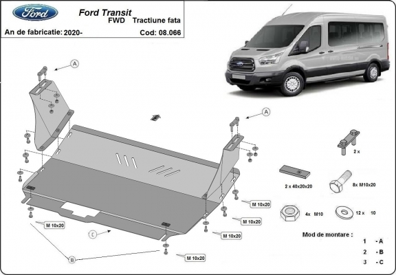 Steel skid plate for Ford Transit- FWD