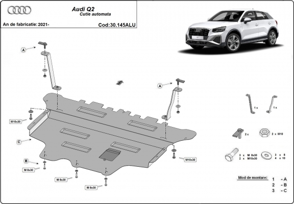 Aluminum skid plate for Audi Q2