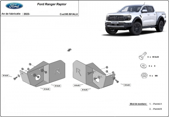 Aluminium Rear Trailing Arm Sensor Skid Plate Ford Ranger Raptor
