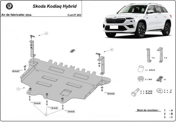 Steel skid plate for Skoda Kodiaq