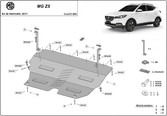 Steel skid plate for MG ZS