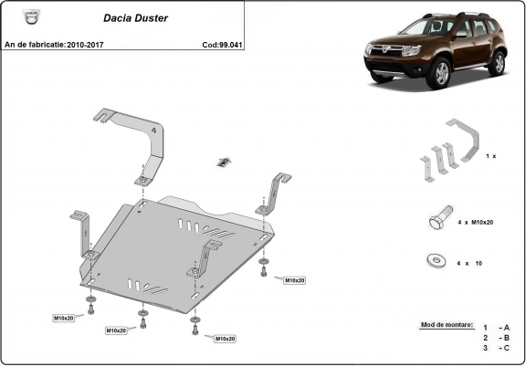 Steel fuel tank skid plate  for Dacia Duster