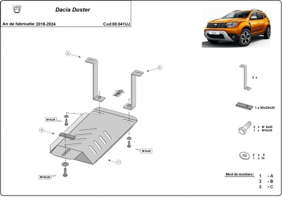 Steel diferential skid plate for Dacia Duster 4x4