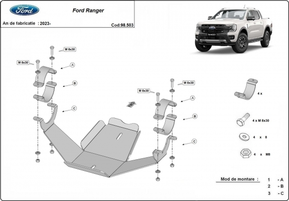 Steel differential skid plate for Ford Ranger