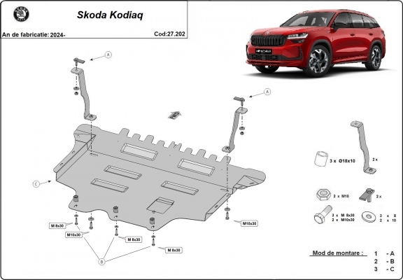 Steel skid plate for Skoda Kodiaq