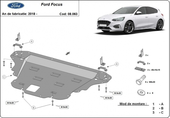 Steel skid plate for Ford Focus 4