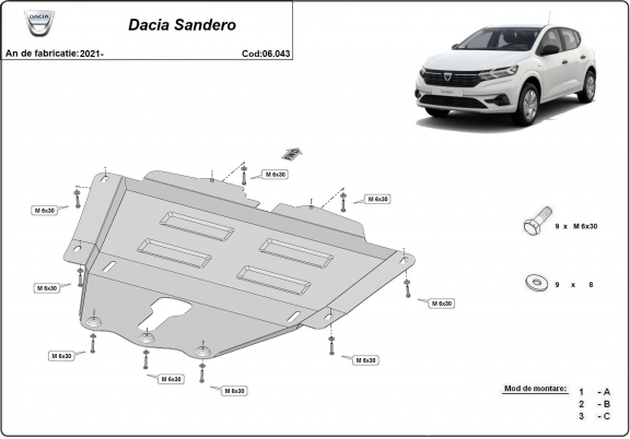 Steel skid plate for Dacia Sandero 3