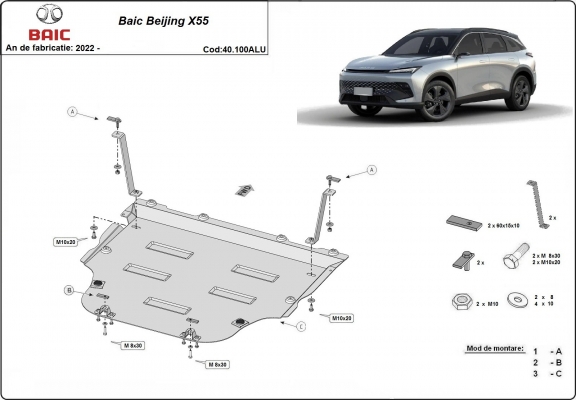 Aluminum skid plate for BAIC Beijing X55