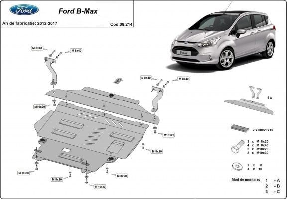 Steel skid plate for Ford B-Max