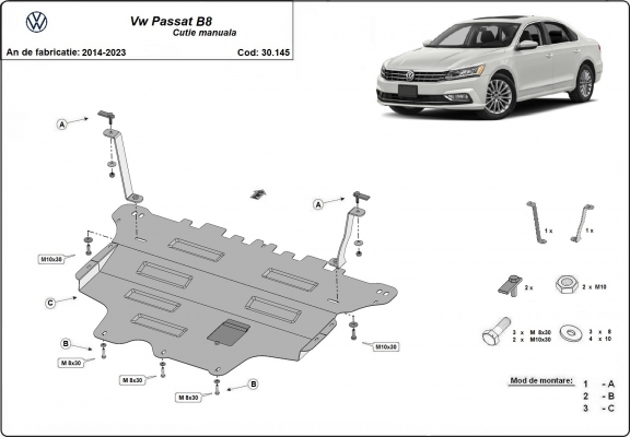 Steel skid plate for VW Passat B8 - manual gearbox