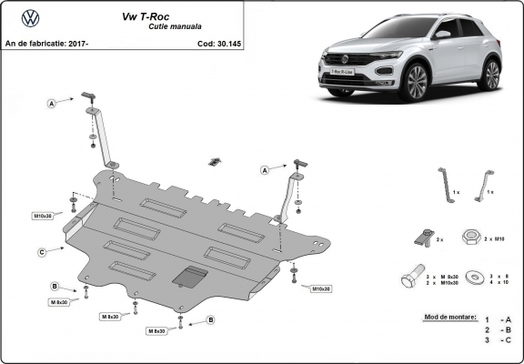 Steel skid plate for Volkswagen T-Roc - manual gearbox