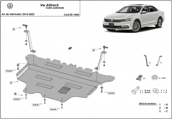 Steel skid plate for VW Passat Alltrack - automatic gearbox