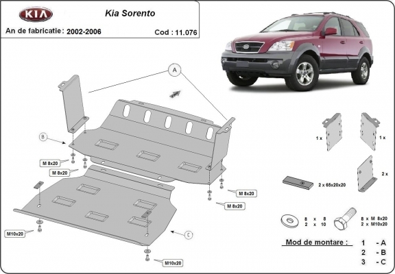 Steel skid plate for the protection of the engine and the radiator for Kia Sorento