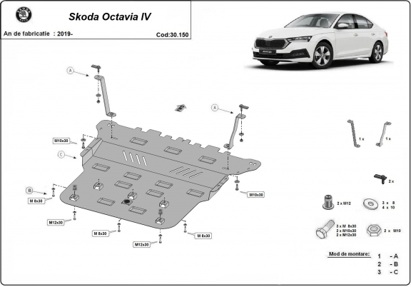 Steel skid plate for Skoda Octavia 4