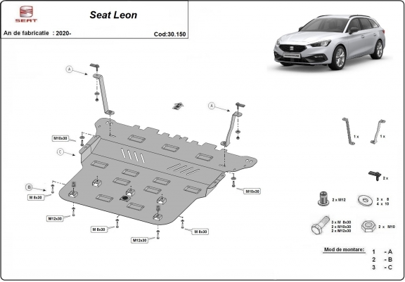 Steel skid plate for Seat Leon Mk4