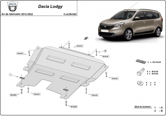 Steel skid plate for Dacia Lodgy
