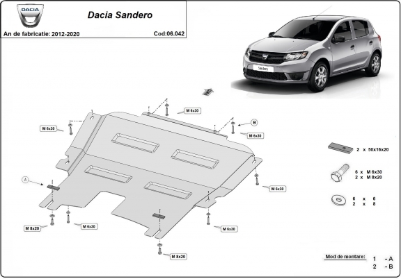 Steel skid plate for Dacia Sandero 2