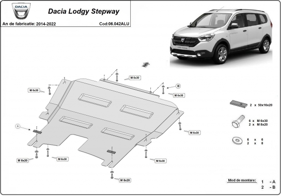 Aluminum skid plate for Dacia Lodgy Stepway