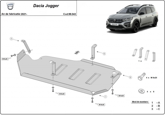 Steel fuel tank skid plate  for Dacia Jogger