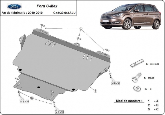 Aluminium skid plate for Ford C-max